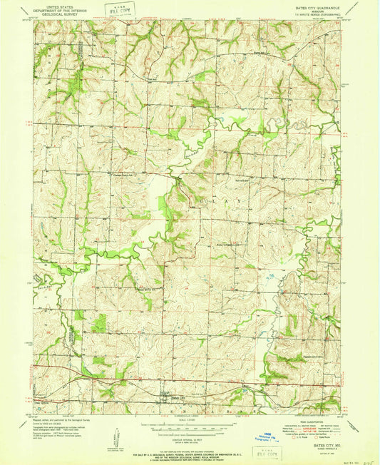 Classic USGS Bates City Missouri 7.5'x7.5' Topo Map Image