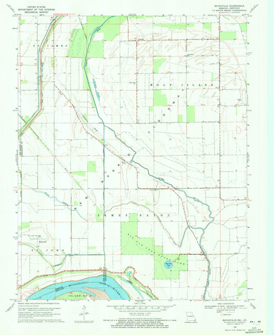 Classic USGS Bayouville Missouri 7.5'x7.5' Topo Map Image