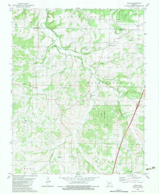 Classic USGS Beach Missouri 7.5'x7.5' Topo Map Image