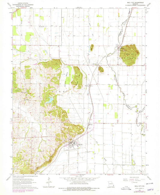 Classic USGS Bell City Missouri 7.5'x7.5' Topo Map Image