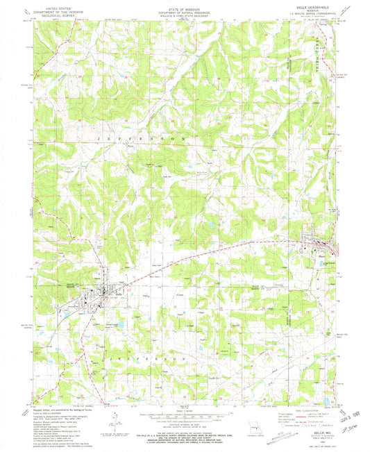 Classic USGS Belle Missouri 7.5'x7.5' Topo Map Image