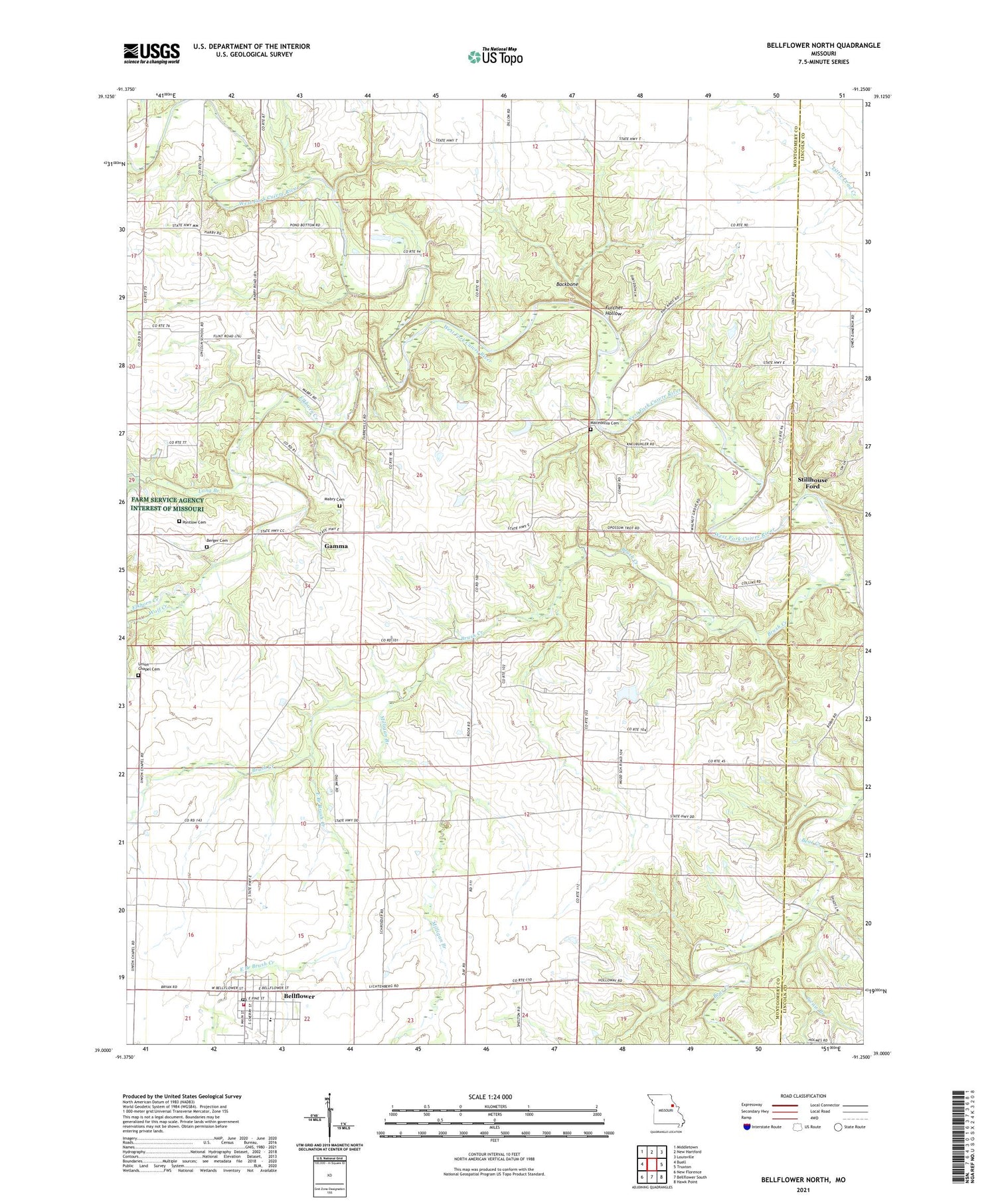 Bellflower North Missouri US Topo Map Image