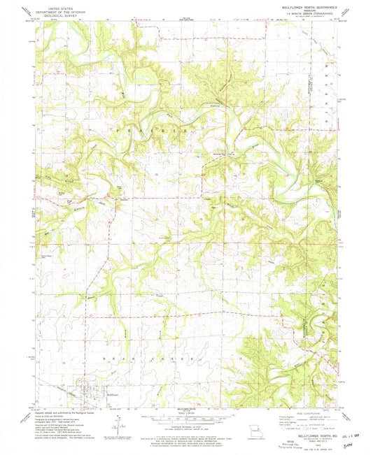 Classic USGS Bellflower North Missouri 7.5'x7.5' Topo Map Image