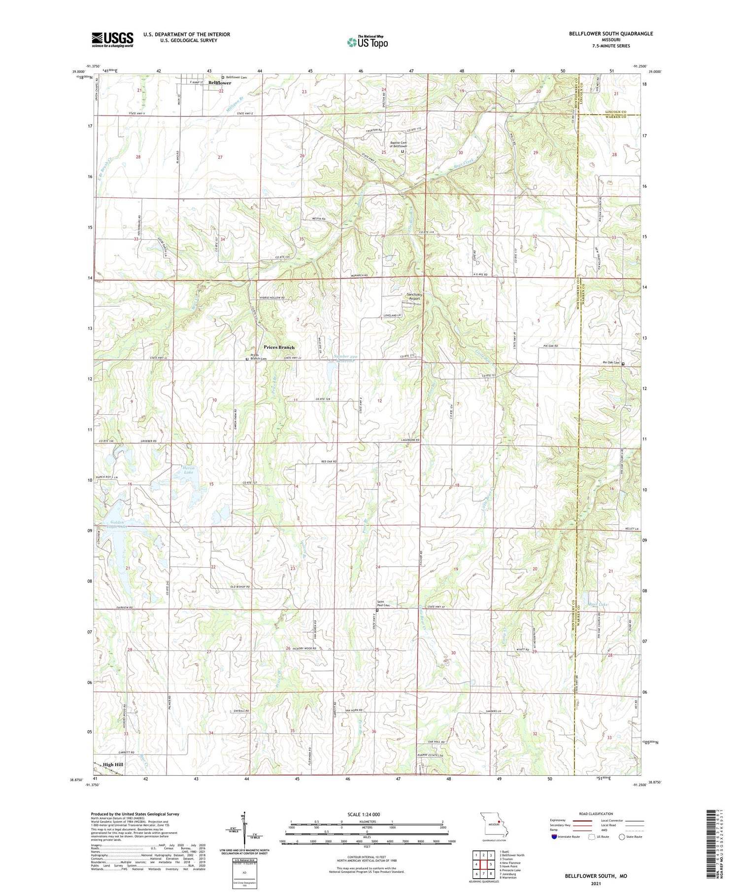 Bellflower South Missouri US Topo Map Image