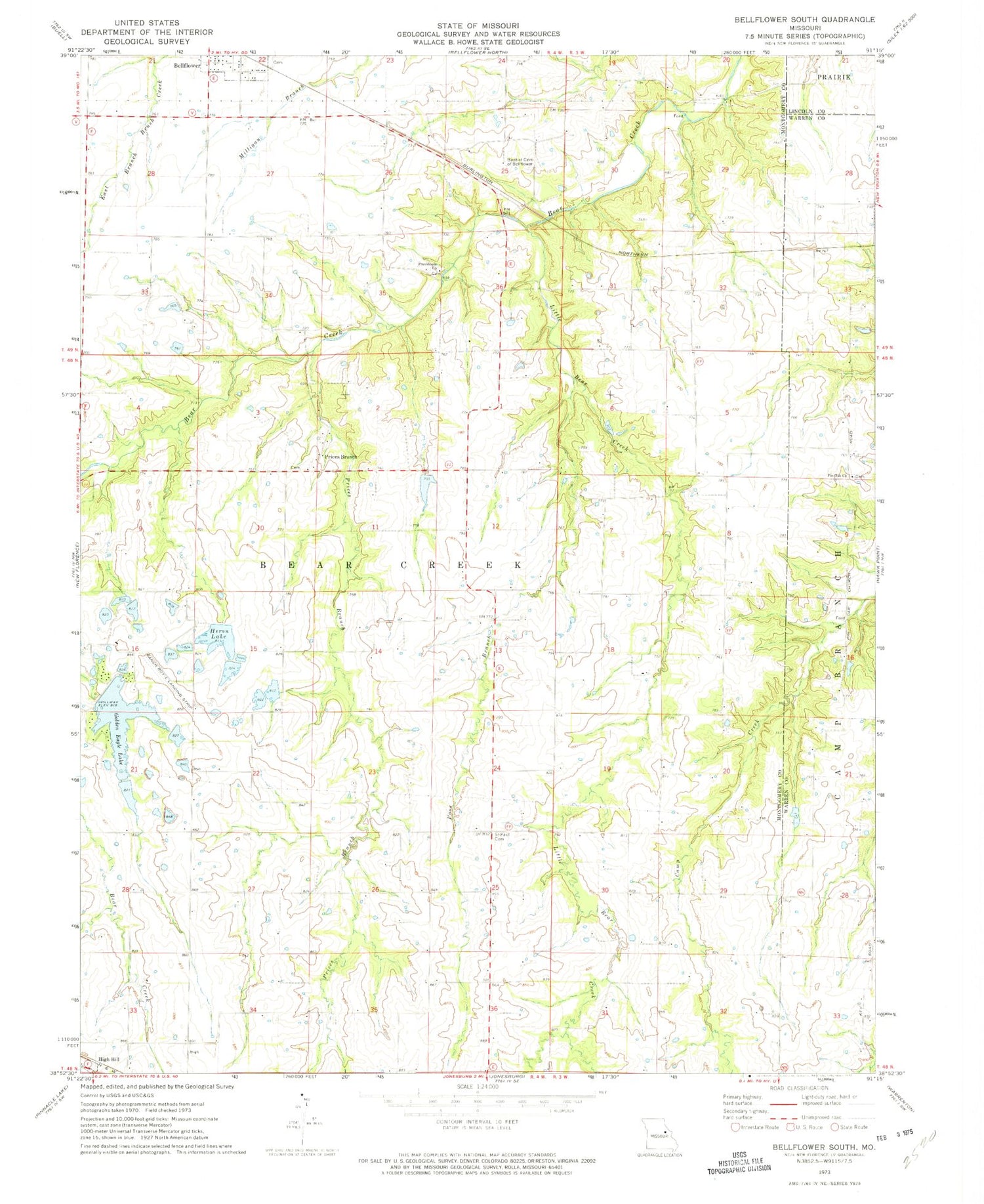 Classic USGS Bellflower South Missouri 7.5'x7.5' Topo Map Image