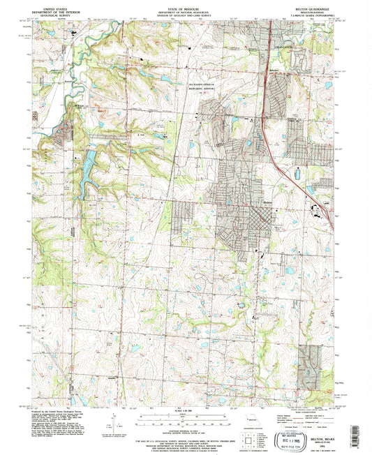 Classic USGS Belton Missouri 7.5'x7.5' Topo Map Image