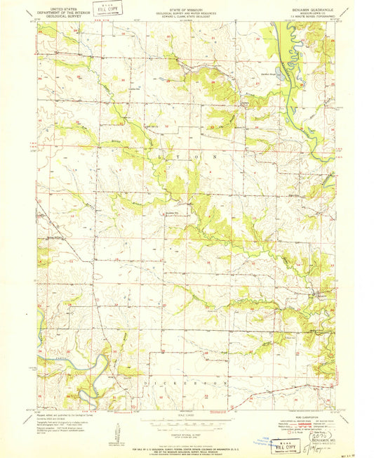 Classic USGS Benjamin Missouri 7.5'x7.5' Topo Map Image