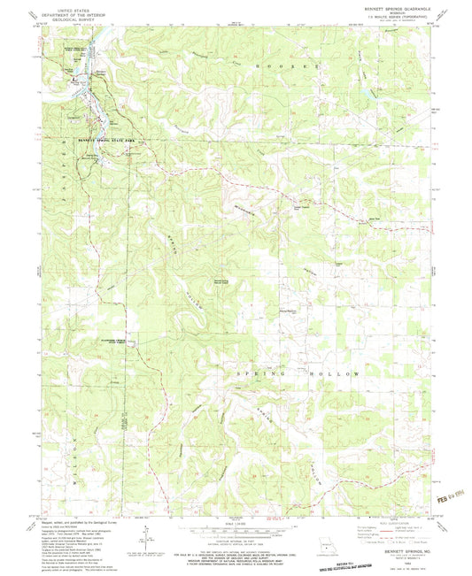 Classic USGS Bennett Springs Missouri 7.5'x7.5' Topo Map Image
