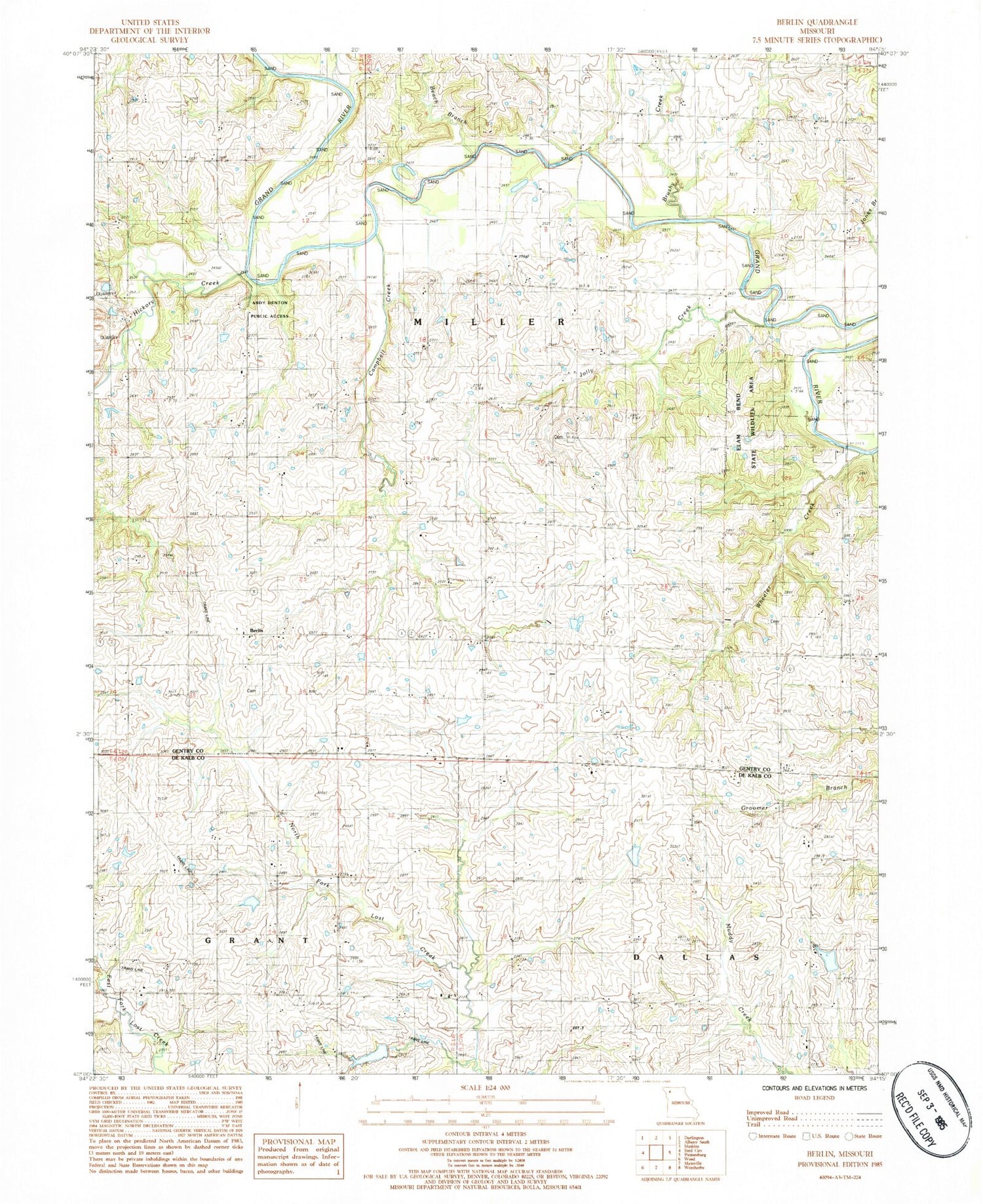 Classic USGS Berlin Missouri 7.5'x7.5' Topo Map Image