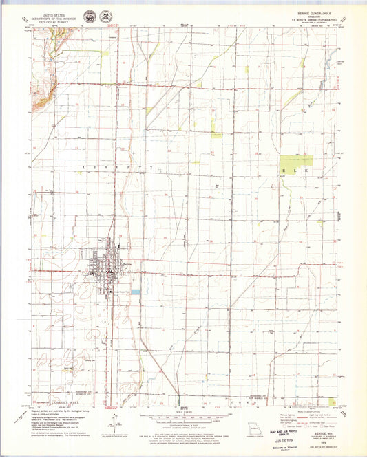 Classic USGS Bernie Missouri 7.5'x7.5' Topo Map Image