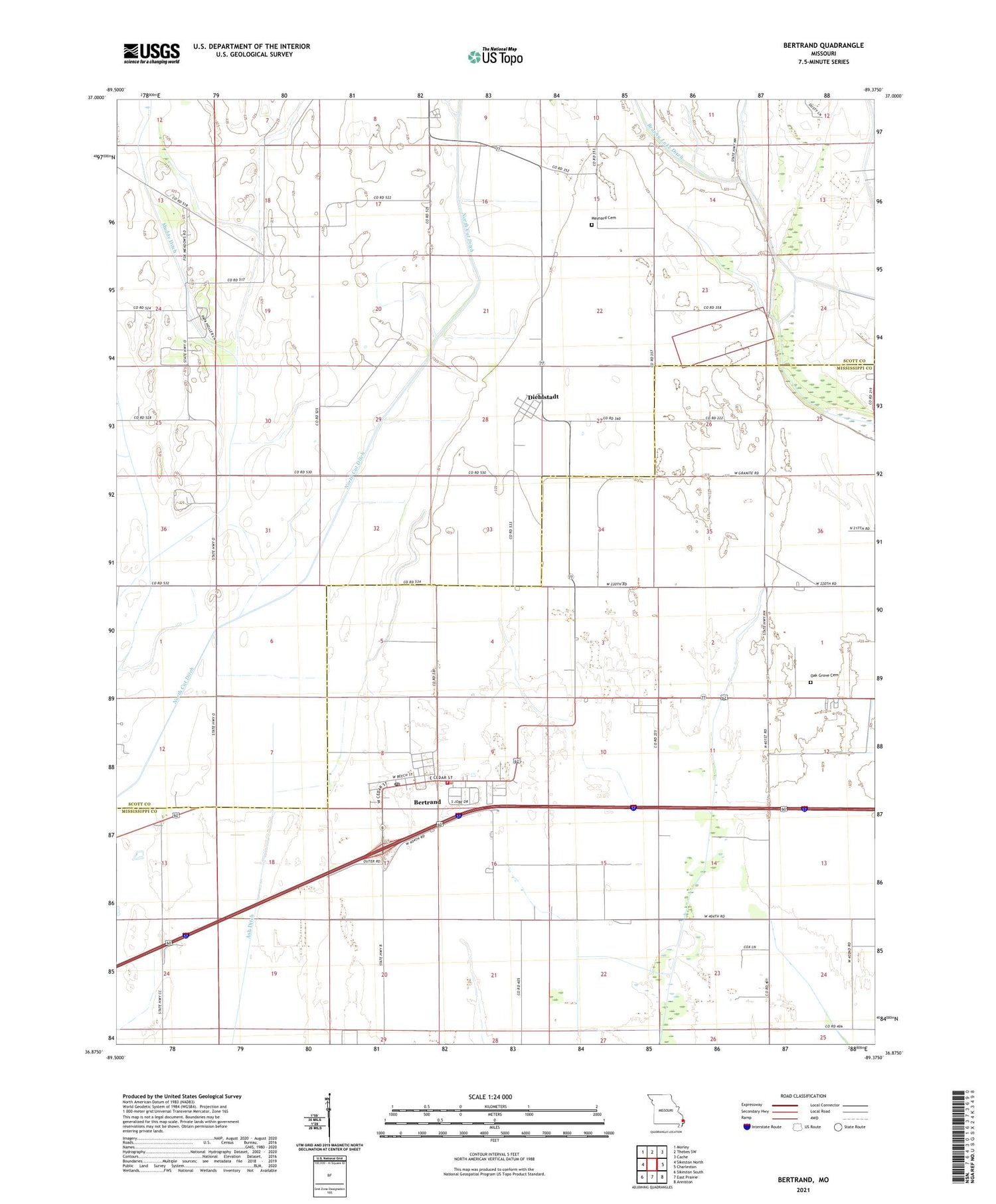 Bertrand Missouri US Topo Map Image