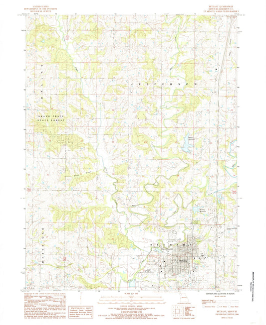Classic USGS Bethany Missouri 7.5'x7.5' Topo Map Image
