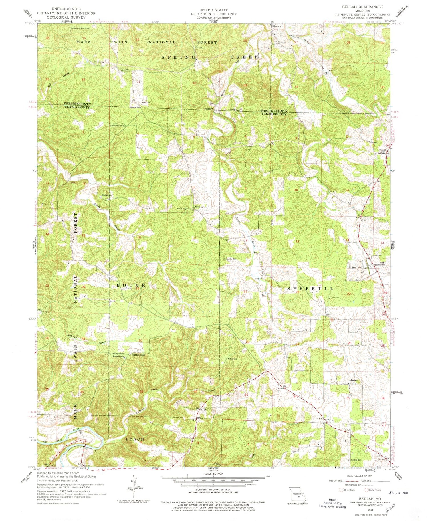 Classic USGS Beulah Missouri 7.5'x7.5' Topo Map Image