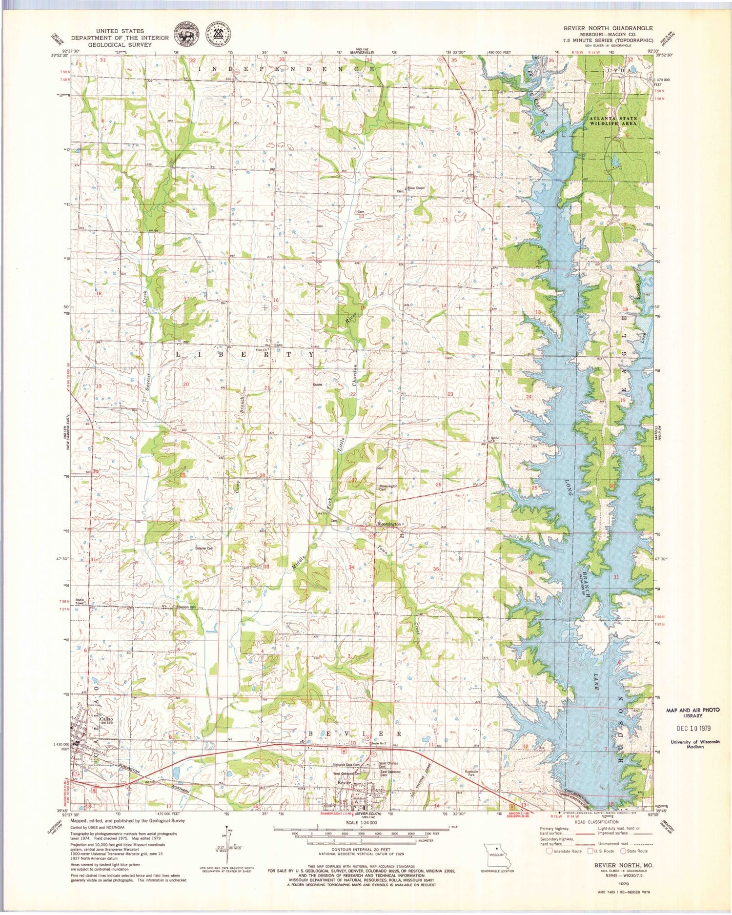 Classic USGS Bevier North Missouri 7.5'x7.5' Topo Map Image