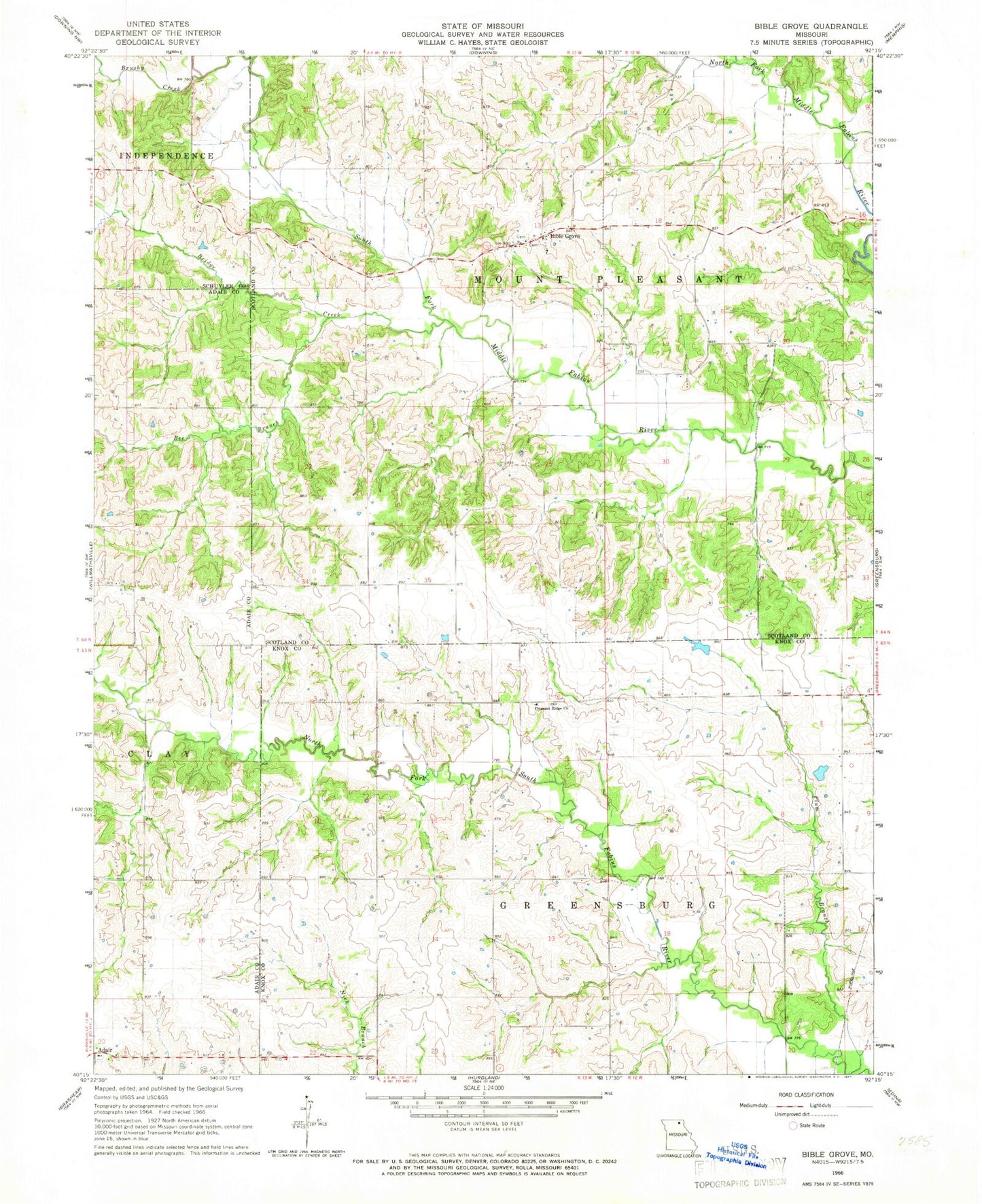 Classic USGS Bible Grove Missouri 7.5'x7.5' Topo Map Image
