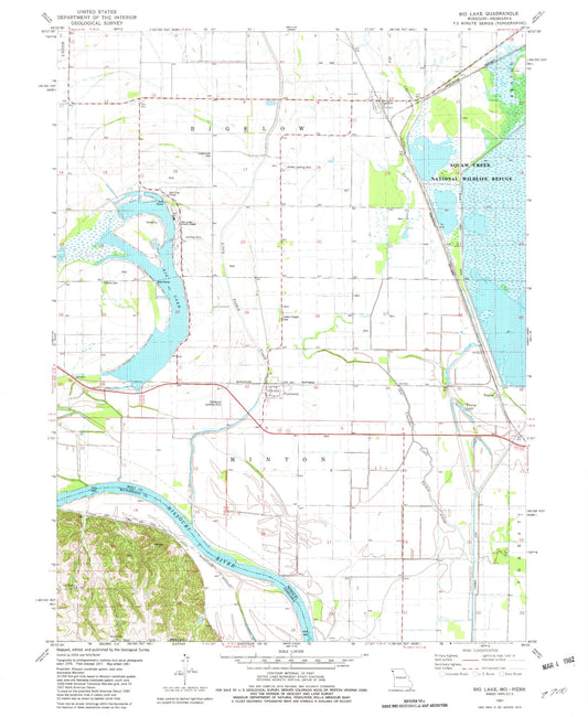 Classic USGS Big Lake Missouri 7.5'x7.5' Topo Map Image