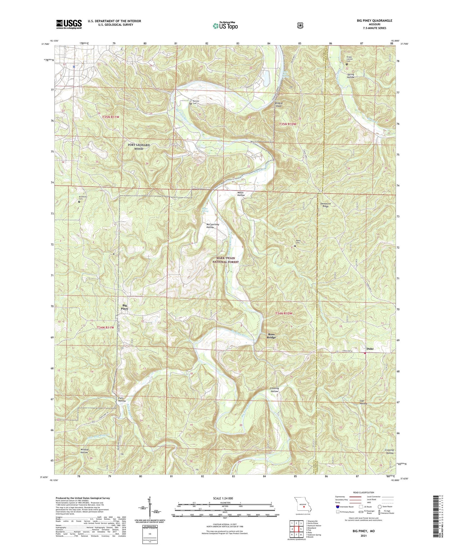 Big Piney Missouri US Topo Map Image