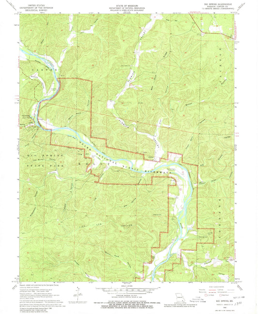 Classic USGS Big Spring Missouri 7.5'x7.5' Topo Map Image