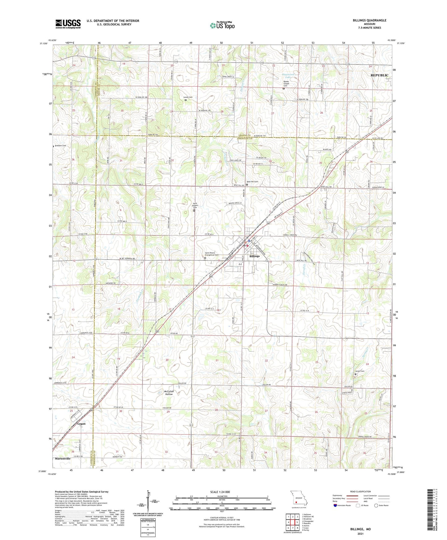 Billings Missouri US Topo Map Image