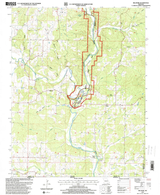 Classic USGS Billmore Missouri 7.5'x7.5' Topo Map Image