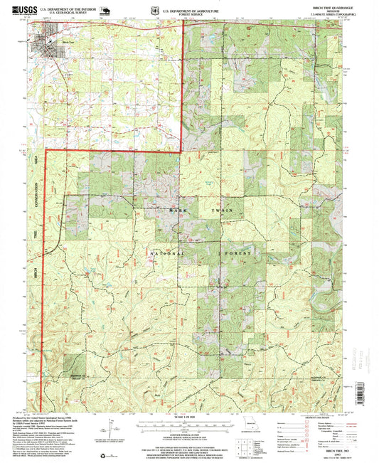 Classic USGS Birch Tree Missouri 7.5'x7.5' Topo Map Image