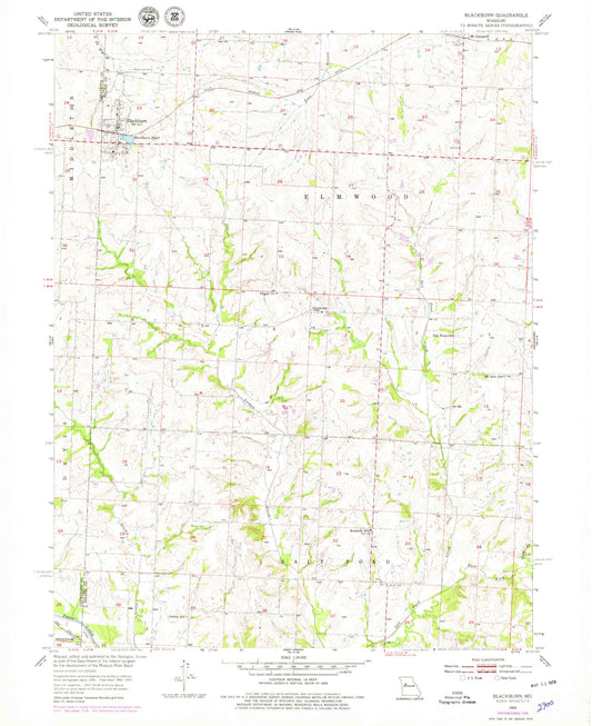 Classic USGS Blackburn Missouri 7.5'x7.5' Topo Map Image