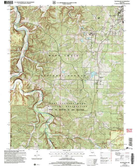 Classic USGS Bloodland Missouri 7.5'x7.5' Topo Map Image