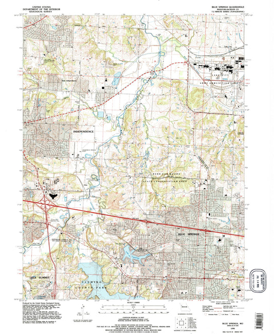 Classic USGS Blue Springs Missouri 7.5'x7.5' Topo Map Image