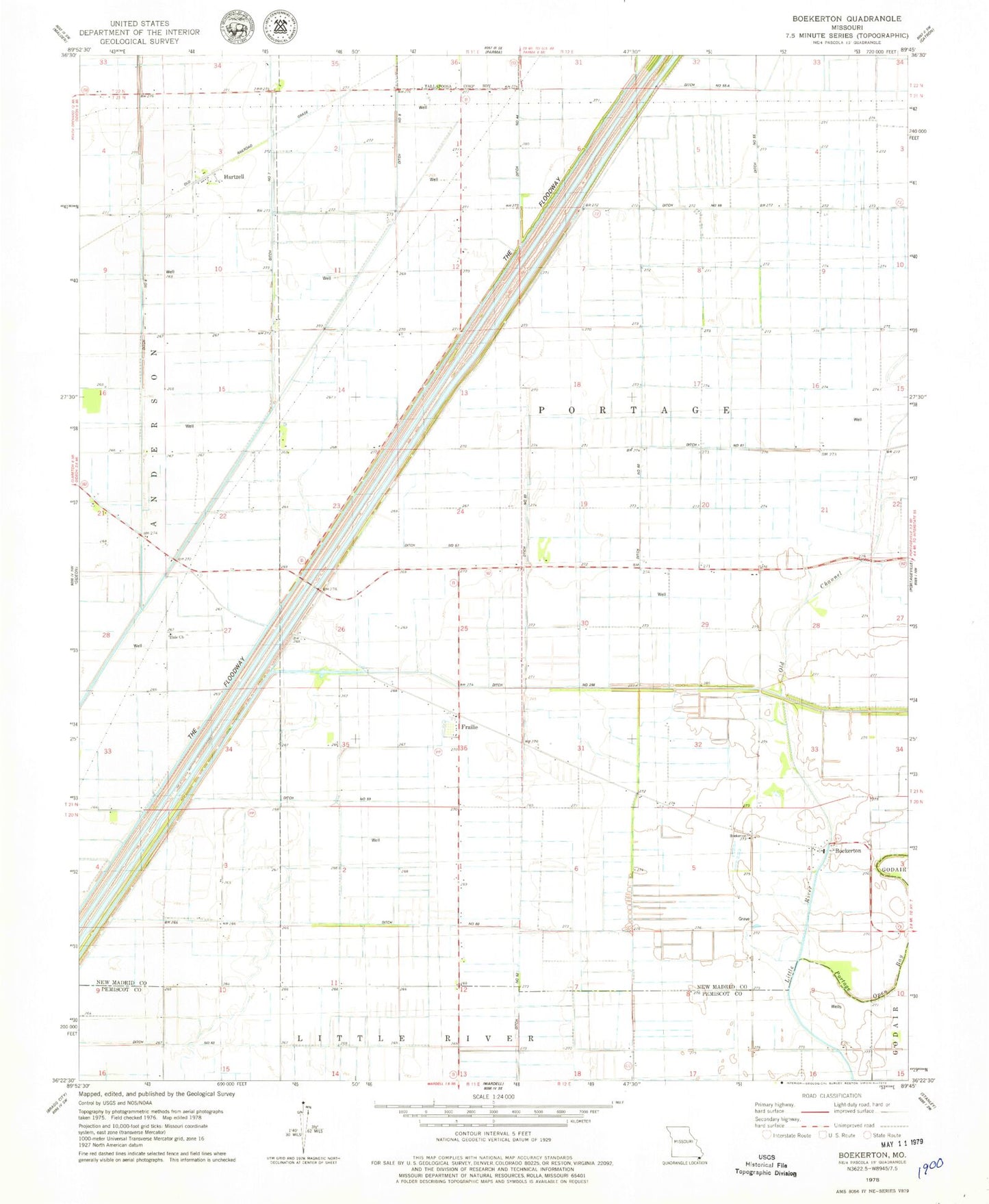 Classic USGS Boekerton Missouri 7.5'x7.5' Topo Map Image