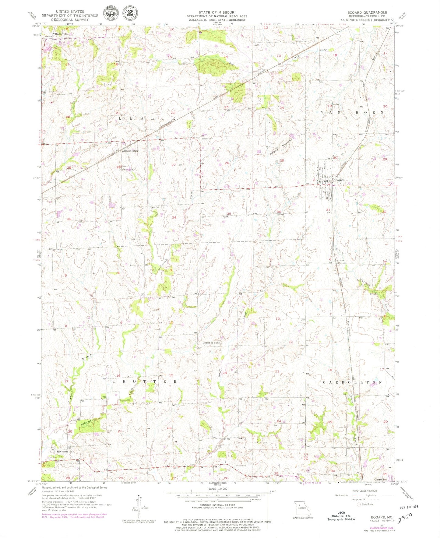 Classic USGS Bogard Missouri 7.5'x7.5' Topo Map Image