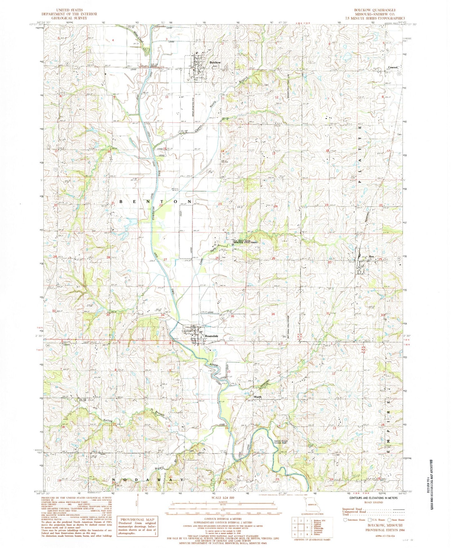 Classic USGS Bolckow Missouri 7.5'x7.5' Topo Map Image