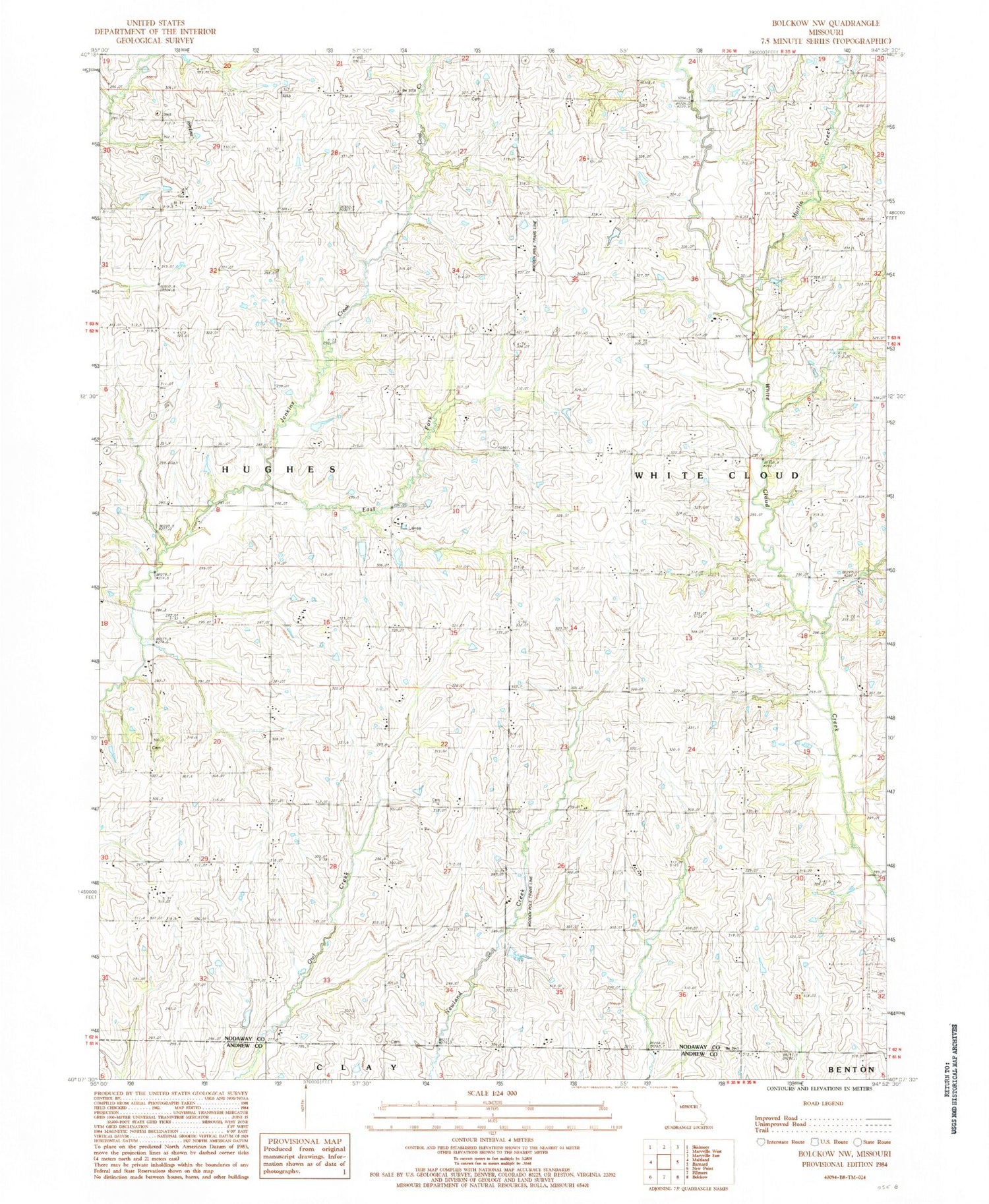 Classic USGS Bolckow NW Missouri 7.5'x7.5' Topo Map Image