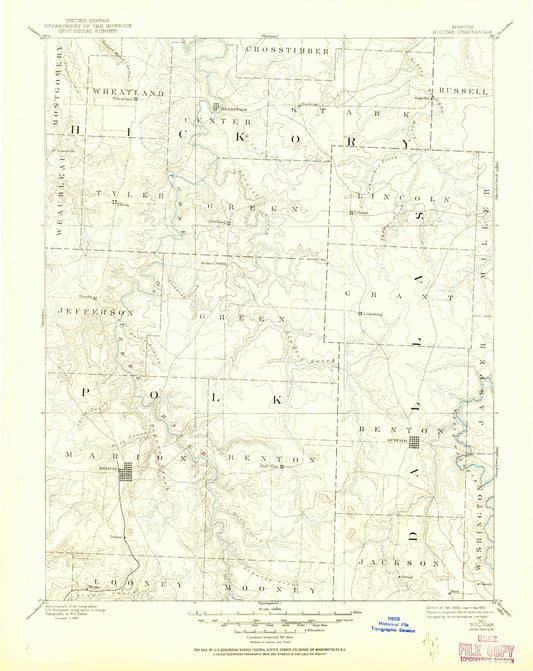 Historic 1892 Bolivar Missouri 30'x30' Topo Map Image