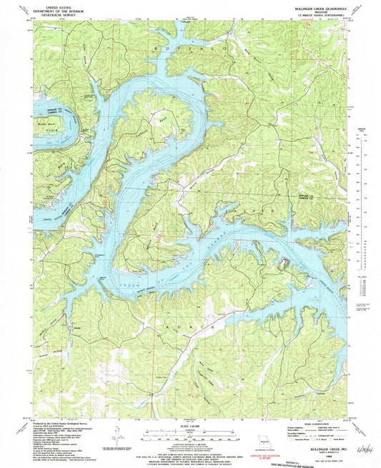 Classic USGS Bollinger Creek Missouri 7.5'x7.5' Topo Map Image