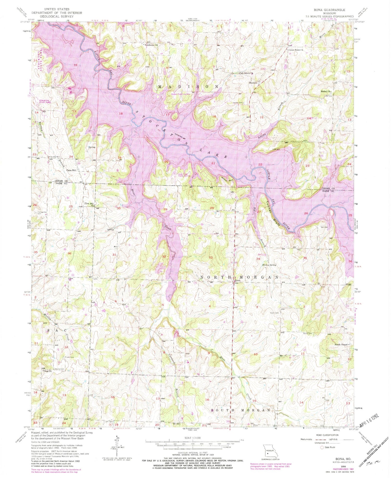 Classic USGS Bona Missouri 7.5'x7.5' Topo Map Image