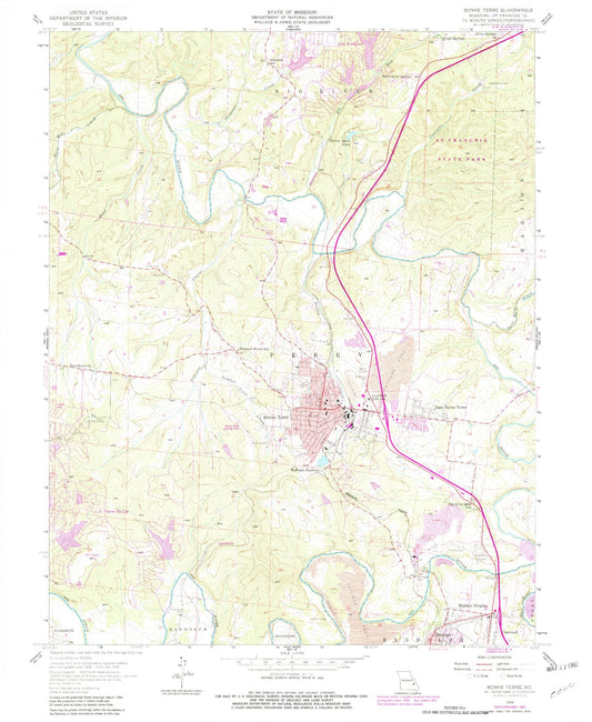 Classic USGS Bonne Terre Missouri 7.5'x7.5' Topo Map Image
