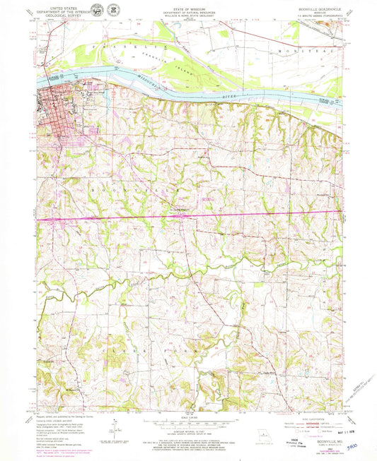 Classic USGS Boonville Missouri 7.5'x7.5' Topo Map Image