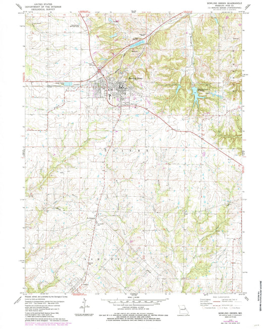 Classic USGS Bowling Green Missouri 7.5'x7.5' Topo Map Image