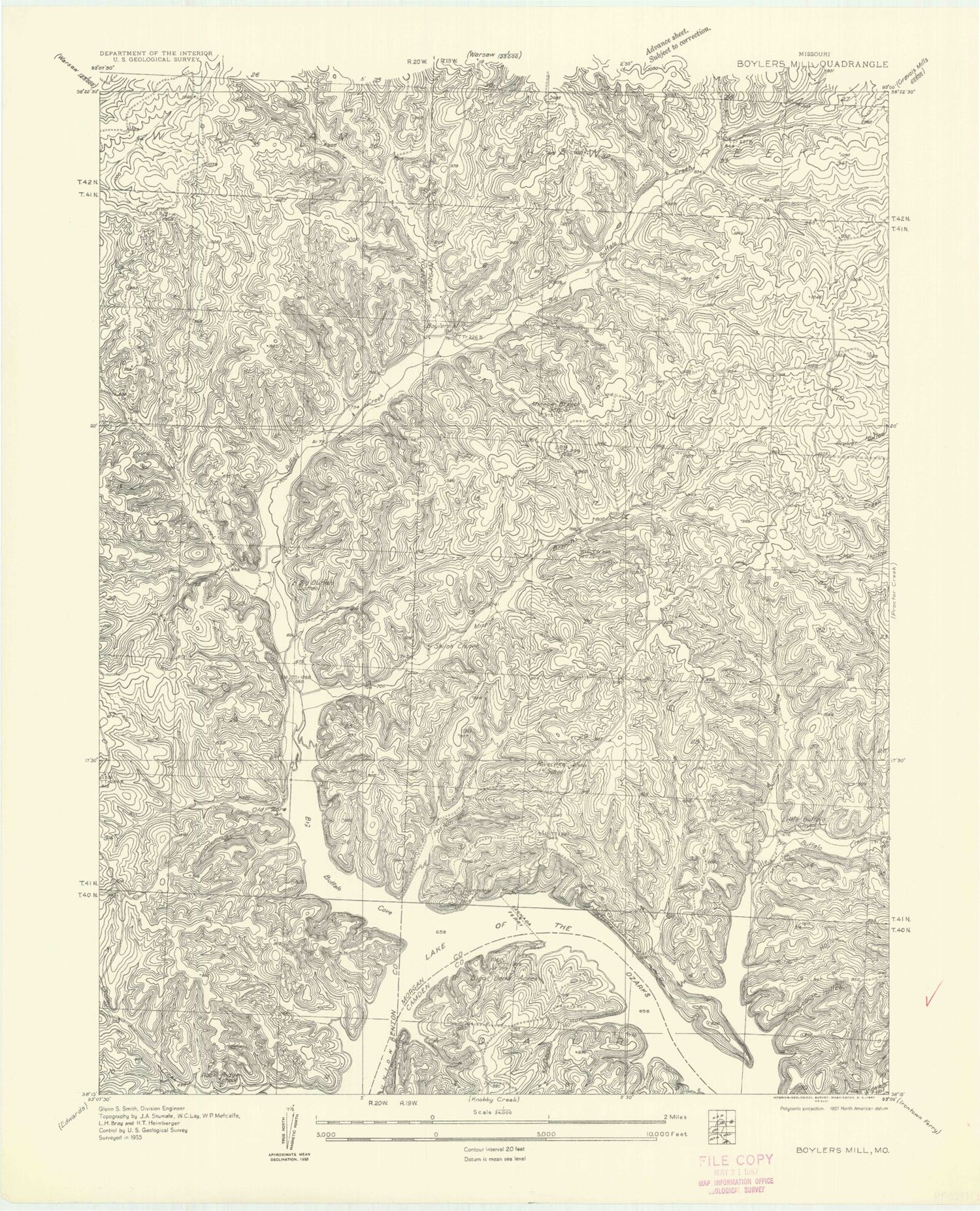 Classic USGS Boylers Mill Missouri 7.5'x7.5' Topo Map Image