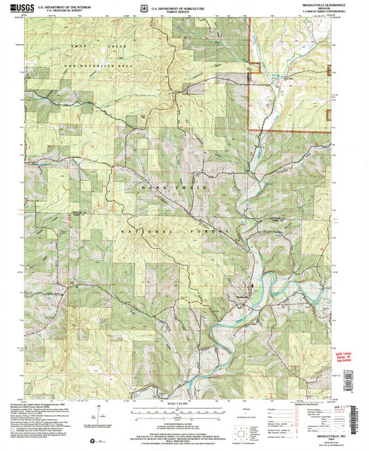 Classic USGS Bradleyville Missouri 7.5'x7.5' Topo Map Image