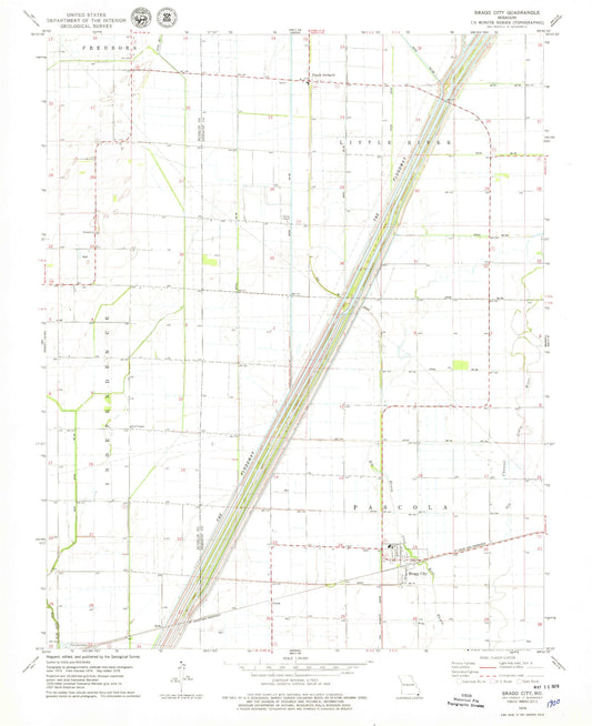 Classic USGS Bragg City Missouri 7.5'x7.5' Topo Map Image