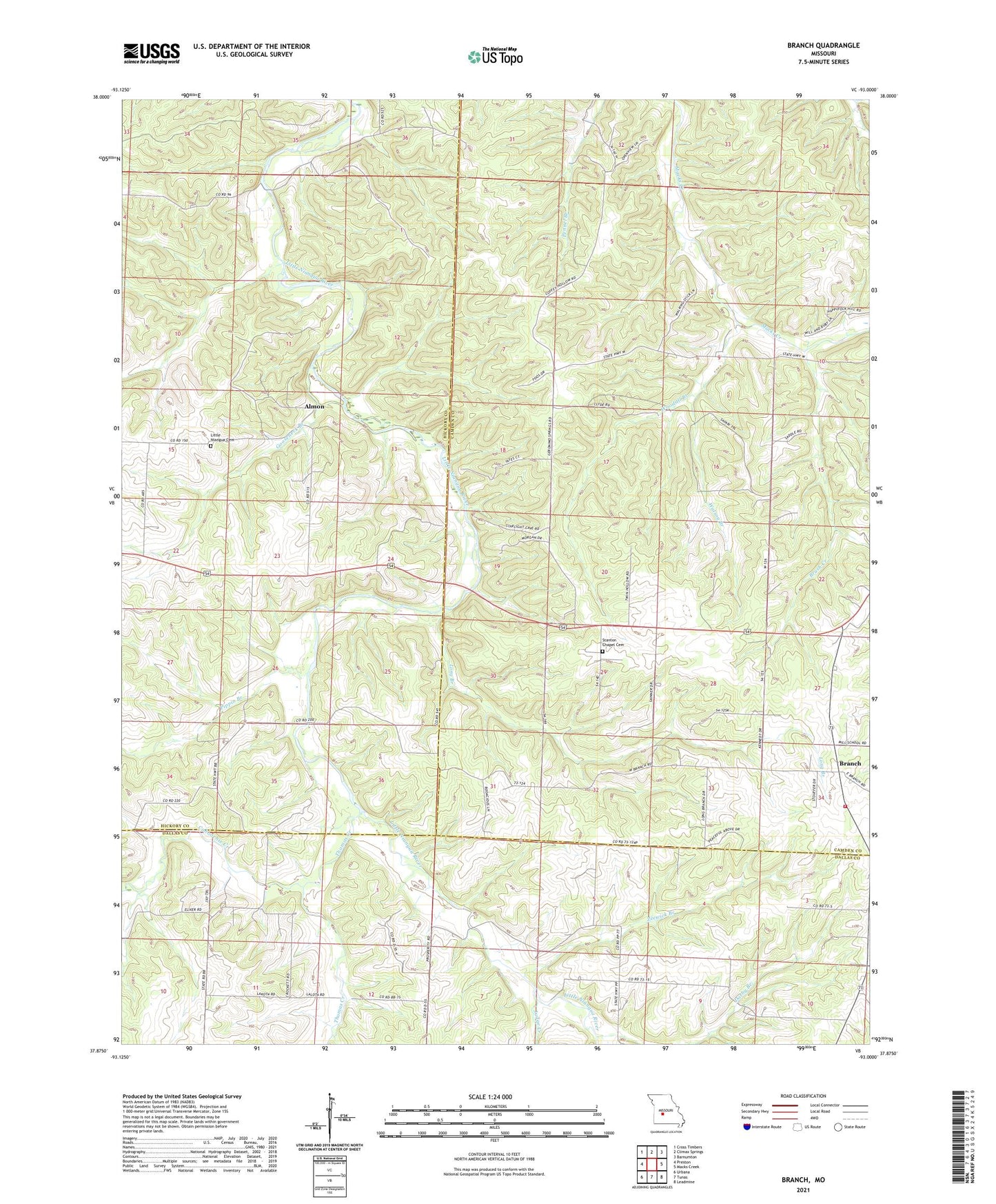 Branch Missouri US Topo Map Image
