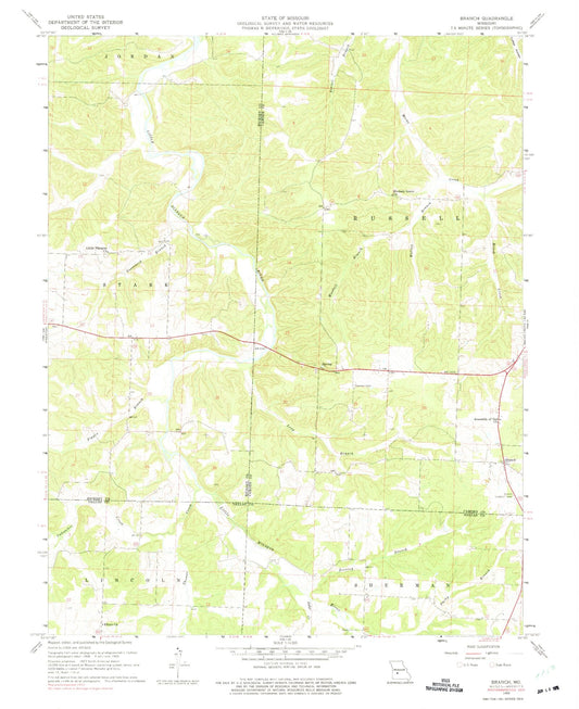 Classic USGS Branch Missouri 7.5'x7.5' Topo Map Image