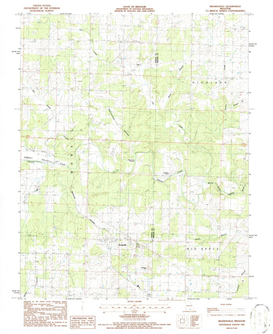 Classic USGS Brandsville Missouri 7.5'x7.5' Topo Map Image