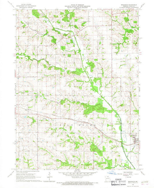 Classic USGS Brashear Missouri 7.5'x7.5' Topo Map Image