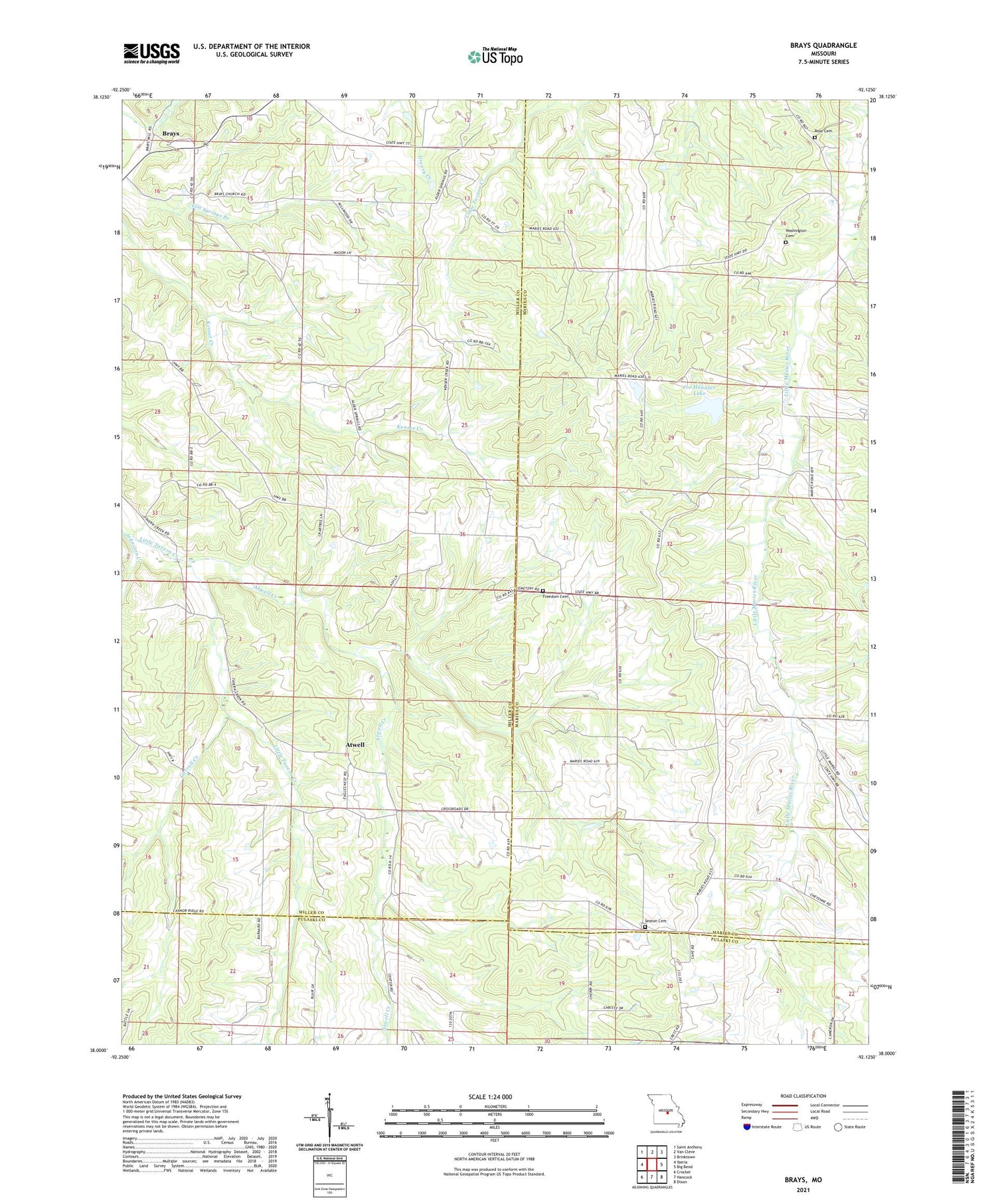 Brays Missouri US Topo Map Image