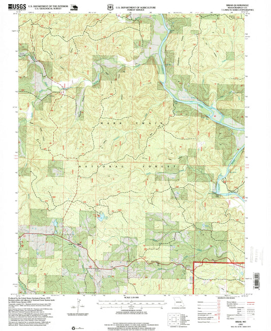 Classic USGS Briar Missouri 7.5'x7.5' Topo Map Image