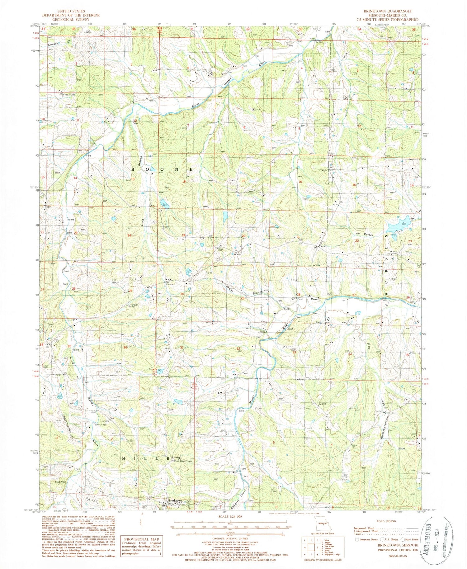 Classic USGS Brinktown Missouri 7.5'x7.5' Topo Map Image