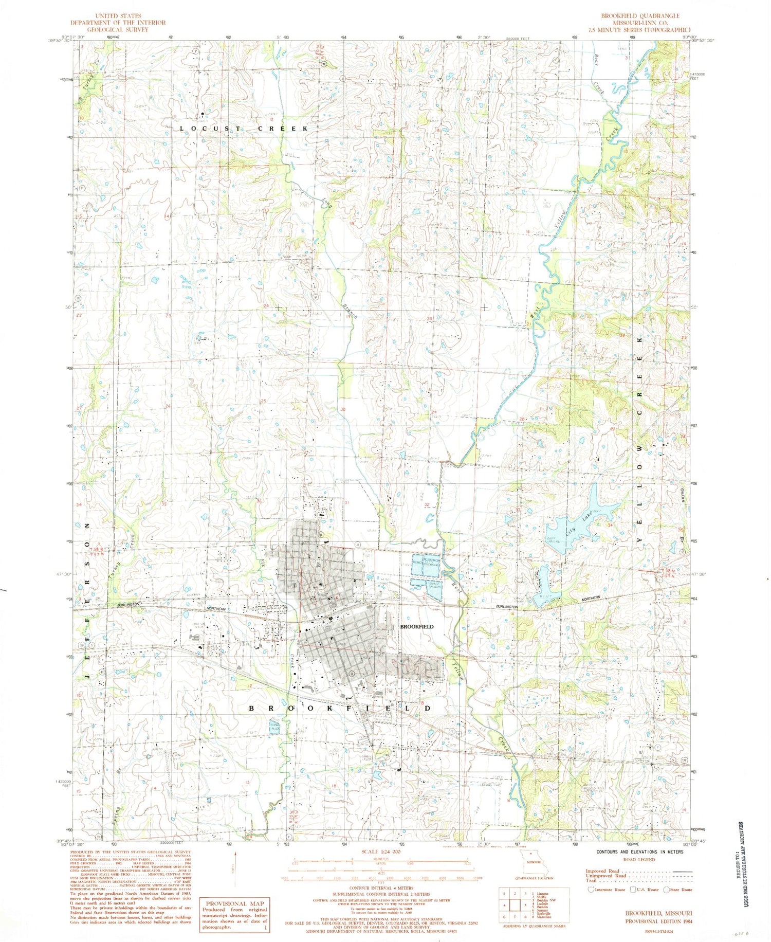 Classic USGS Brookfield Missouri 7.5'x7.5' Topo Map Image