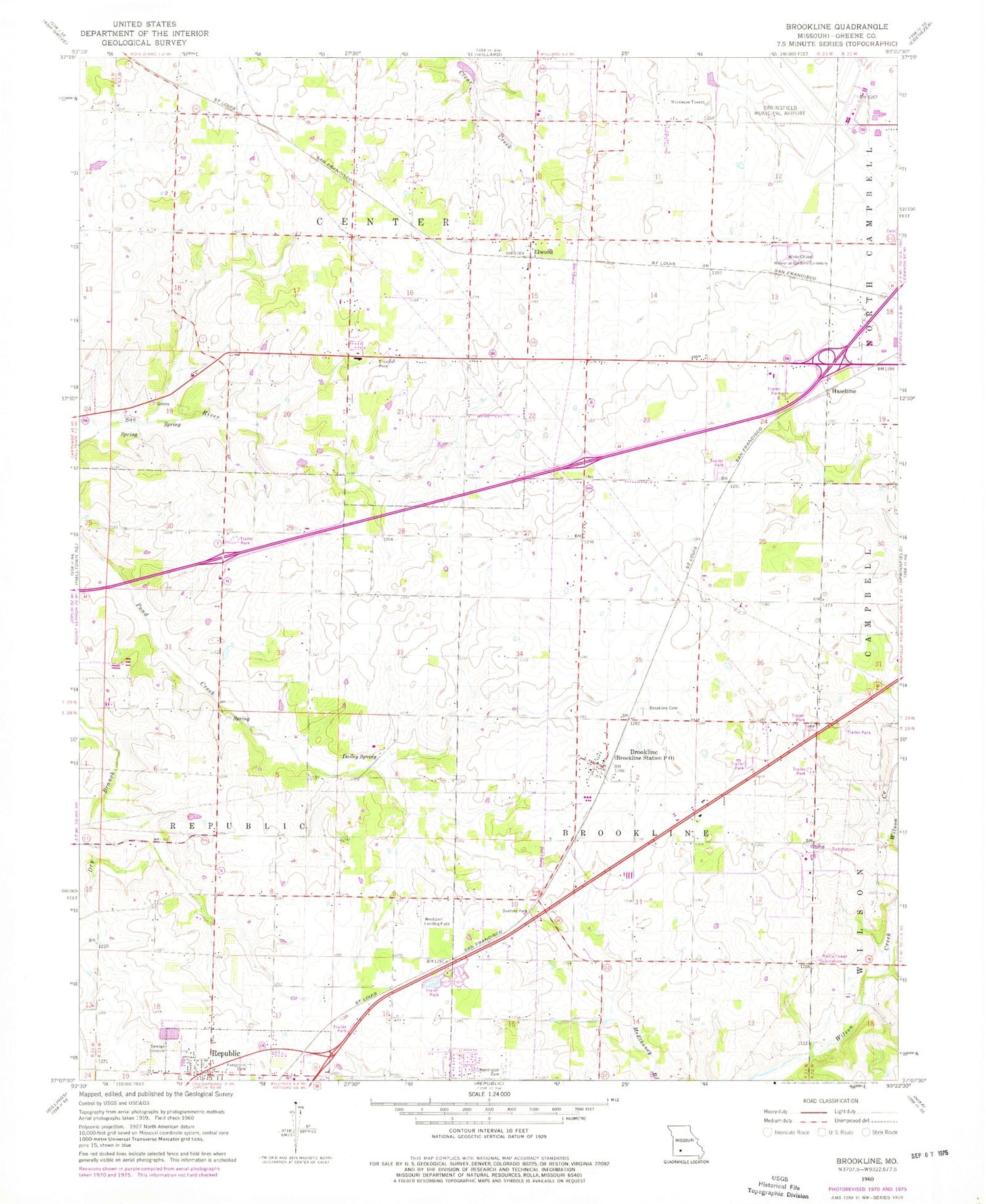 Classic USGS Brookline Missouri 7.5'x7.5' Topo Map Image